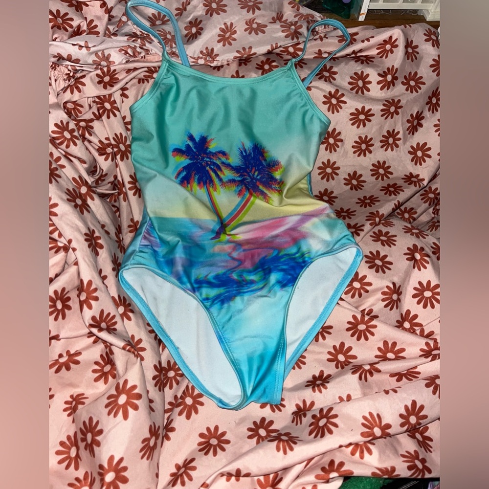 More Than Magic Aqua Multi Palm-Print One-Piece Swimsuit